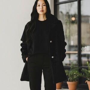 Vintage Faux‎ Persian Lamb Astrakhan Coat — Black, Size Medium, Half-Belt